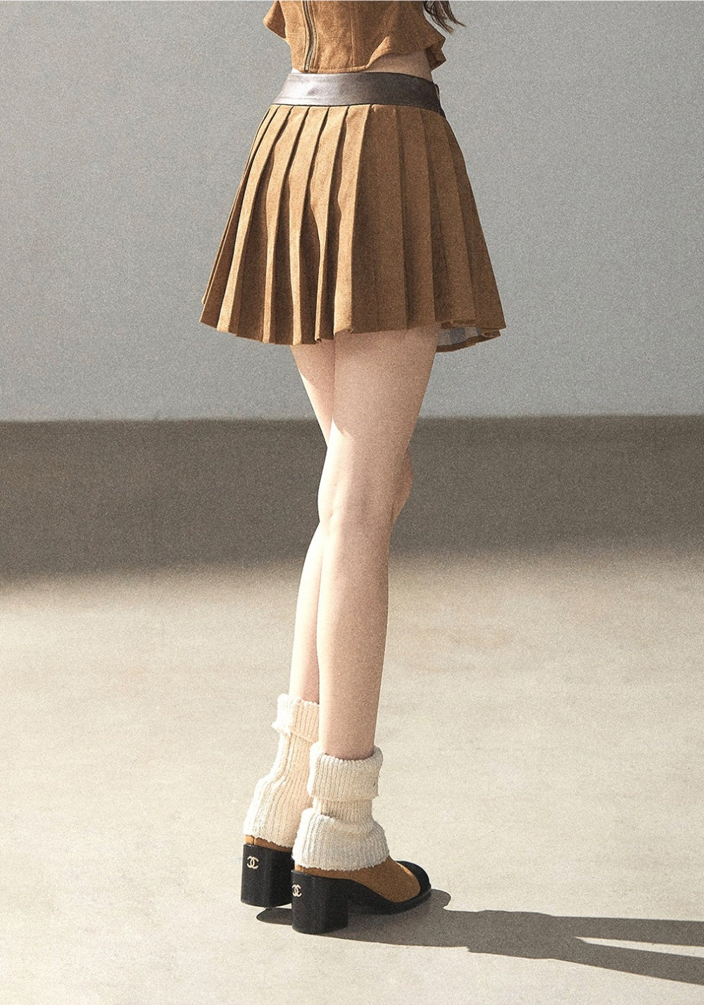 Autumn Coat and Pleated Skirt Three-Piece Set-Up