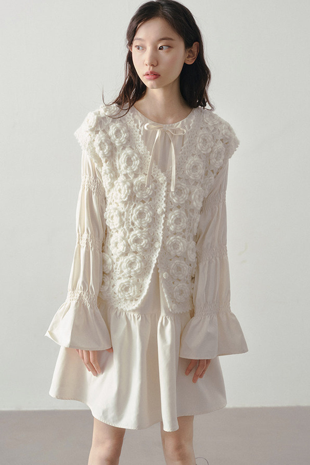 3D Floral Crochet Layered Vest