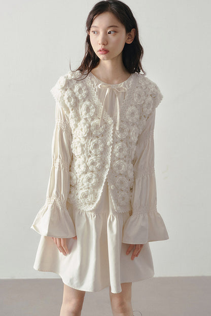 3D Floral Crochet Layered Vest
