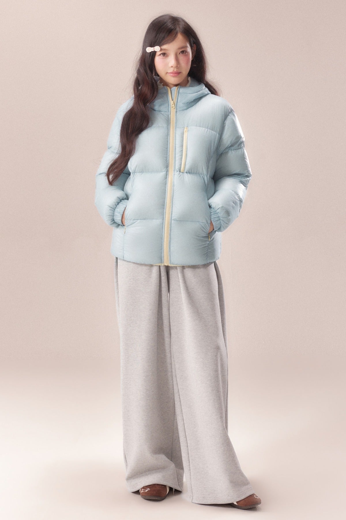 Sea Salt Milk Blue Mid-Length Down Jacket