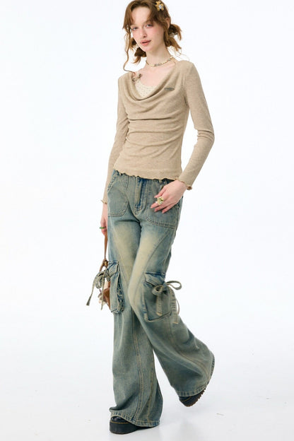 Cowl Neck Knit Base Layer Top