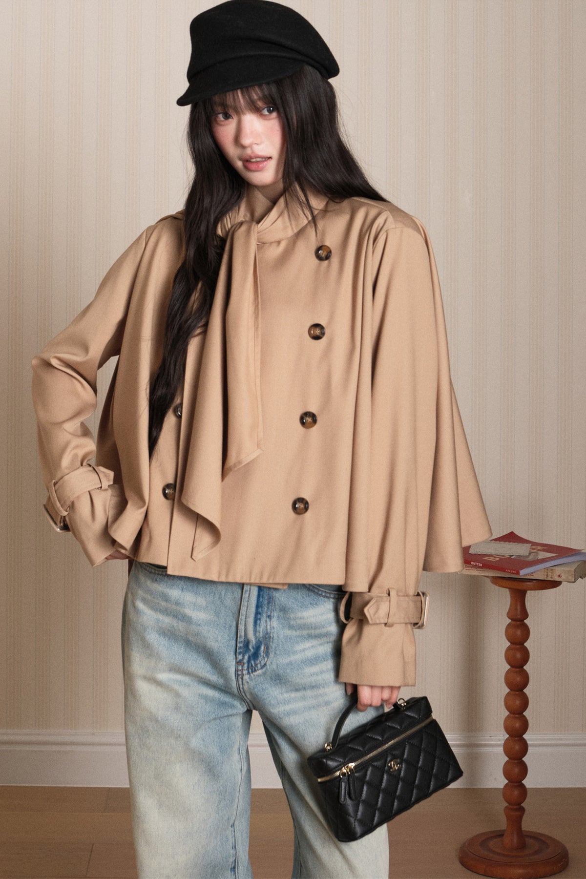 Double-Breasted Cape Trench Coat