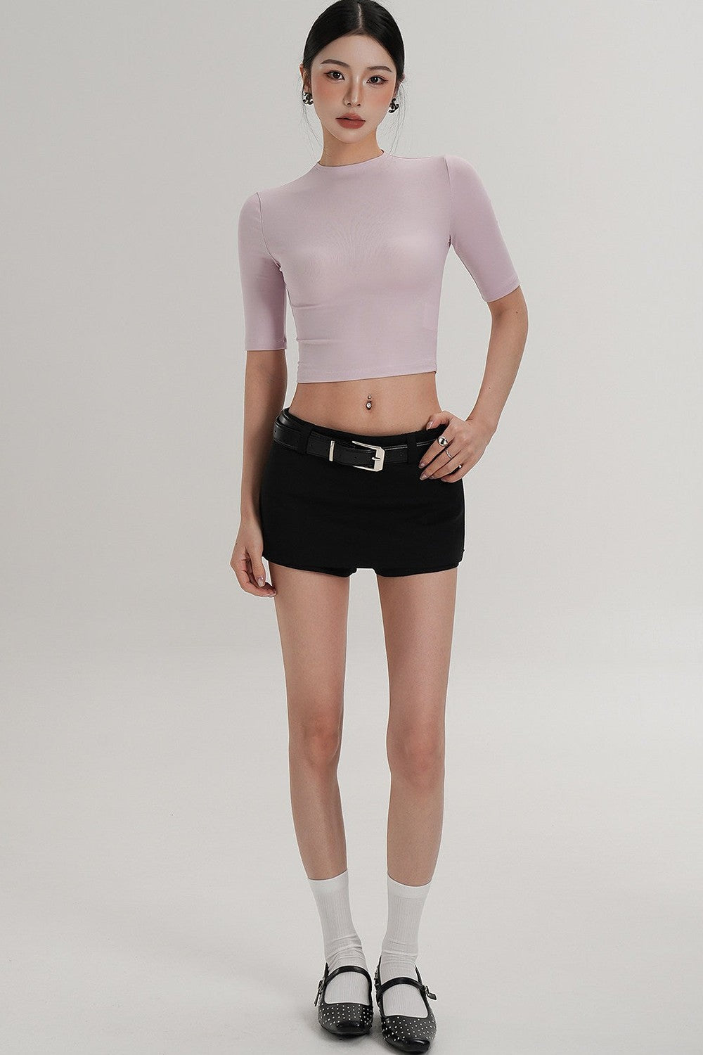 Cropped High Neck Short Sleeve Top