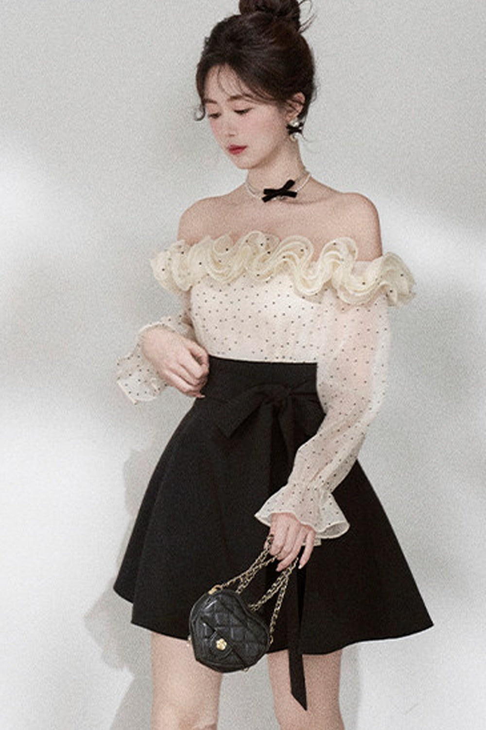 Ruffle Off-Shoulder Long Sleeve Dress