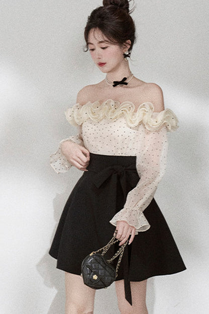 Ruffle Off-Shoulder Long Sleeve Dress