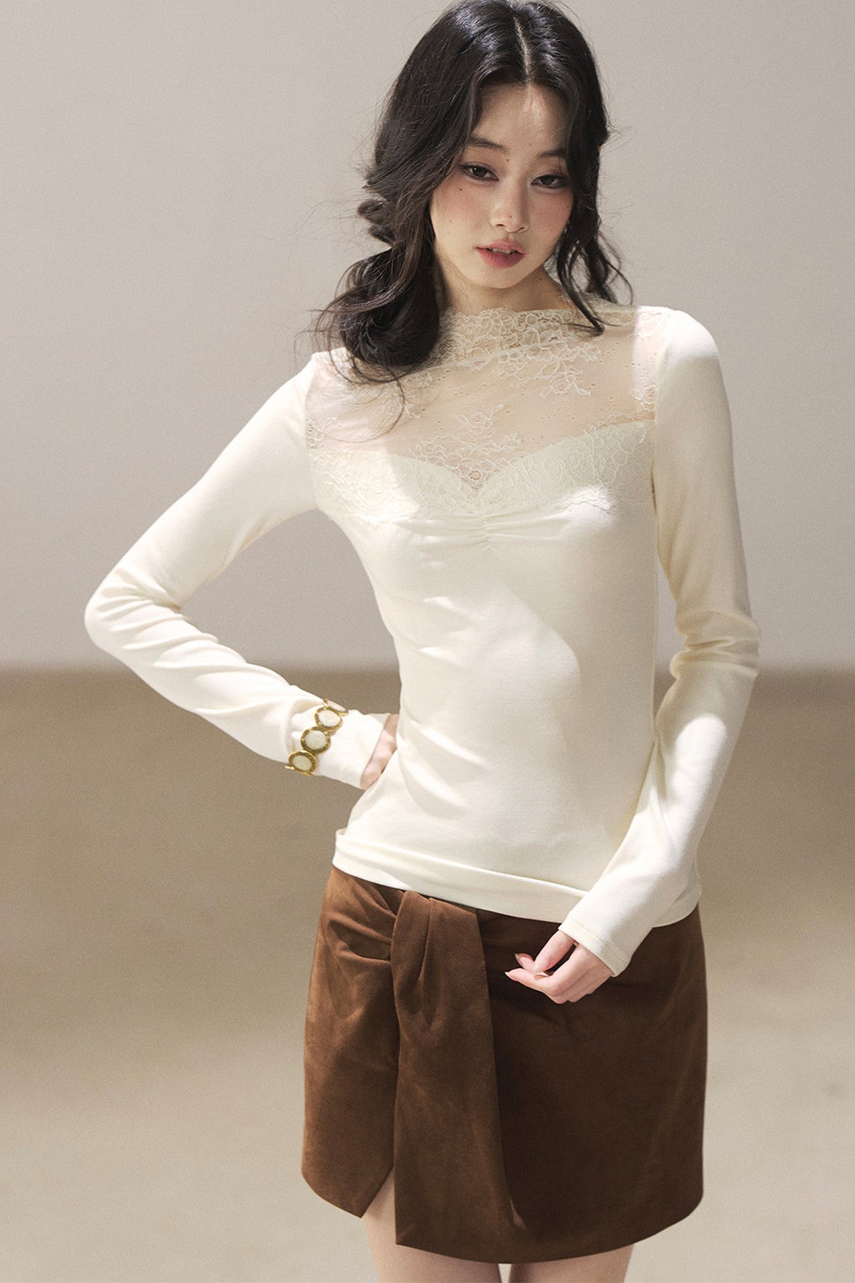 Lace Patchwork Knit T-Shirt