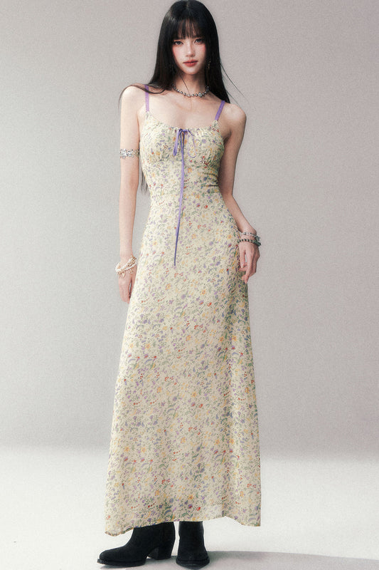 Rayon-Kleid mit Spaghettiträgern und Blumenmuster