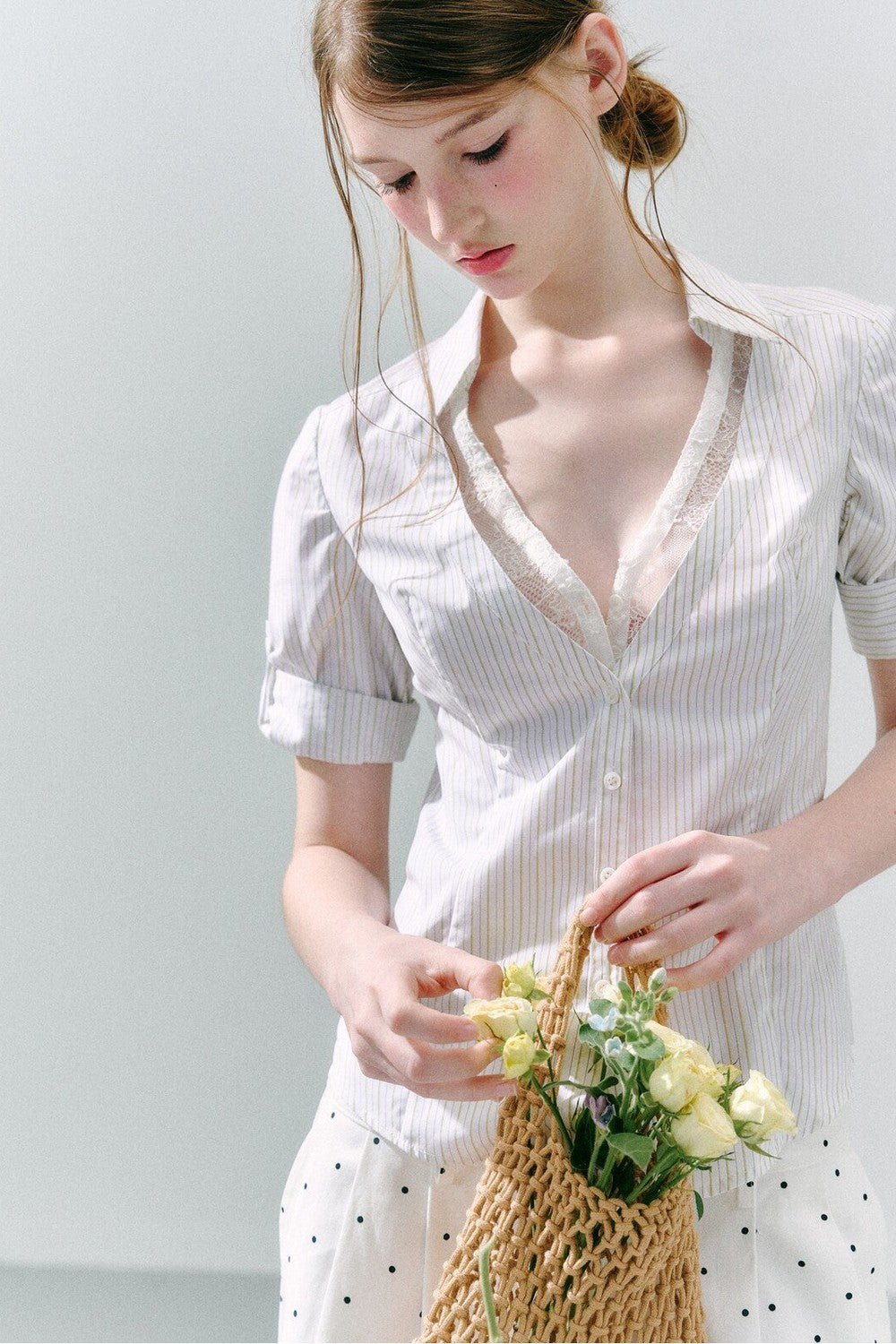 Lace Low Neck Two-Piece Blouse