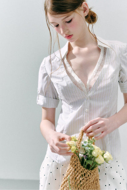 Lace Low Neck Two-Piece Blouse