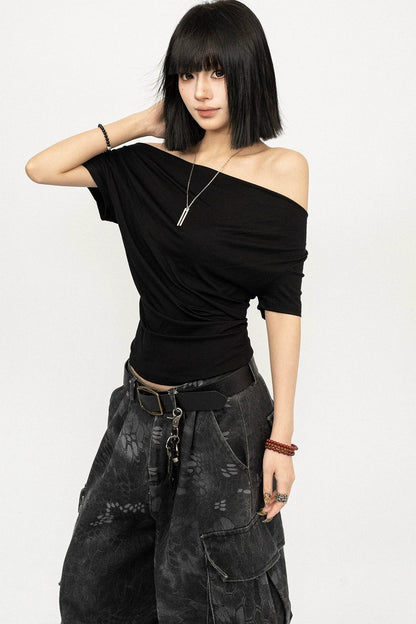 T-shirt americana rétro con spalle scoperte