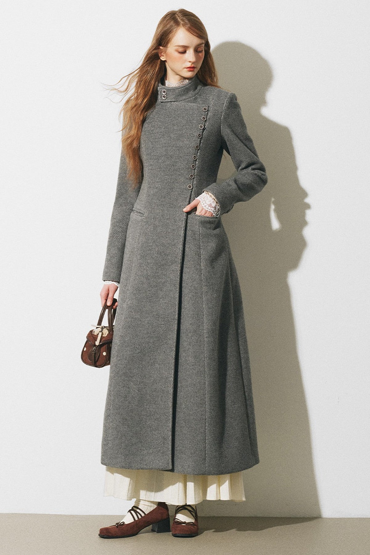 Asymmetrical Woolen Long Coat