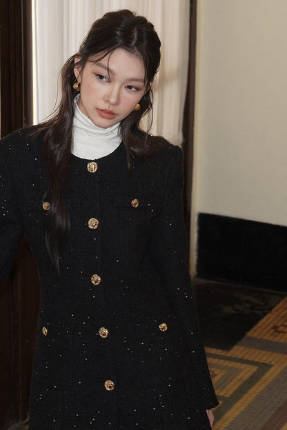 Black Sequin Waist-Cinching Jacket