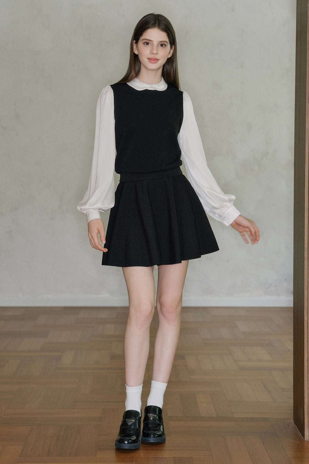 Black High-Waisted Cotton Knit A-Line Skirt