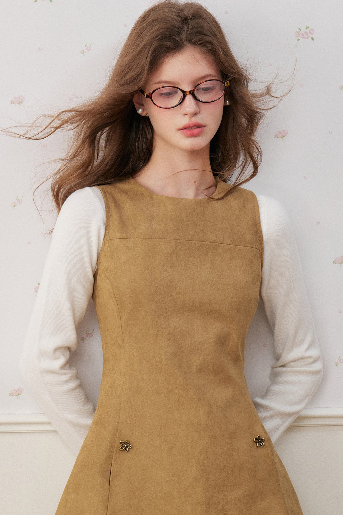 Sleeveless Round Neck Suede A-Line Umbrella Dress