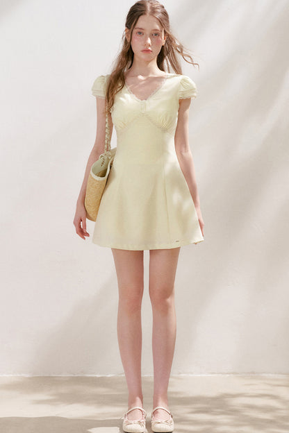 V-Neck Lace Trim A-Line Mini Dress