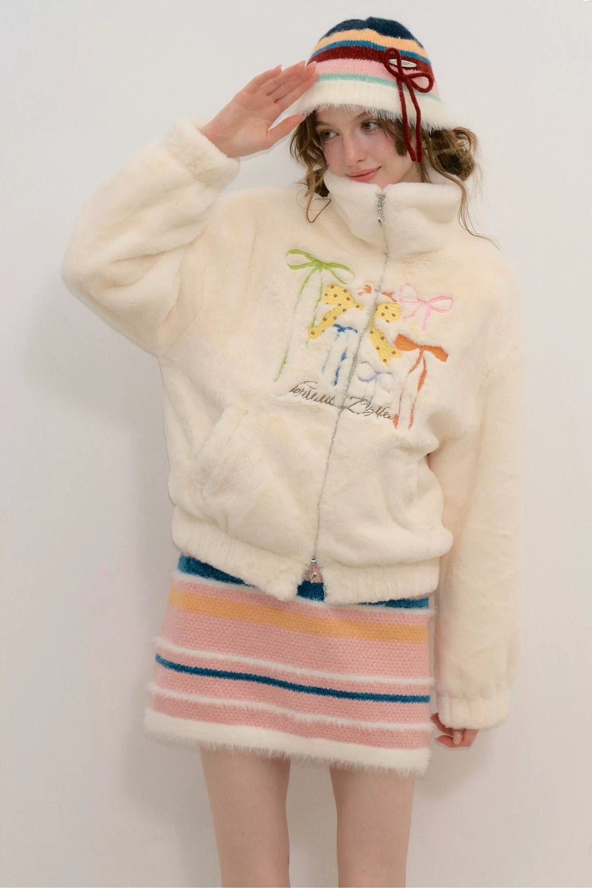 Butterfly Embroidery Lamb Wool Jacket