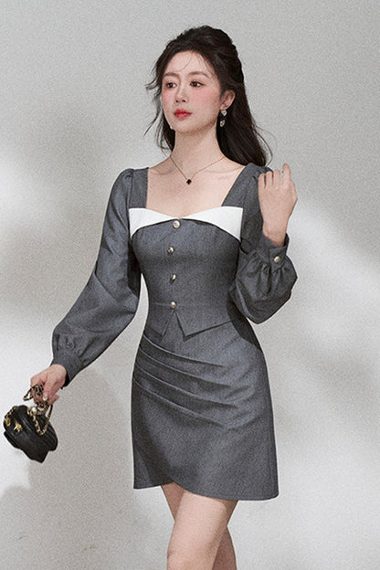 Square Neck Long Sleeve Dress