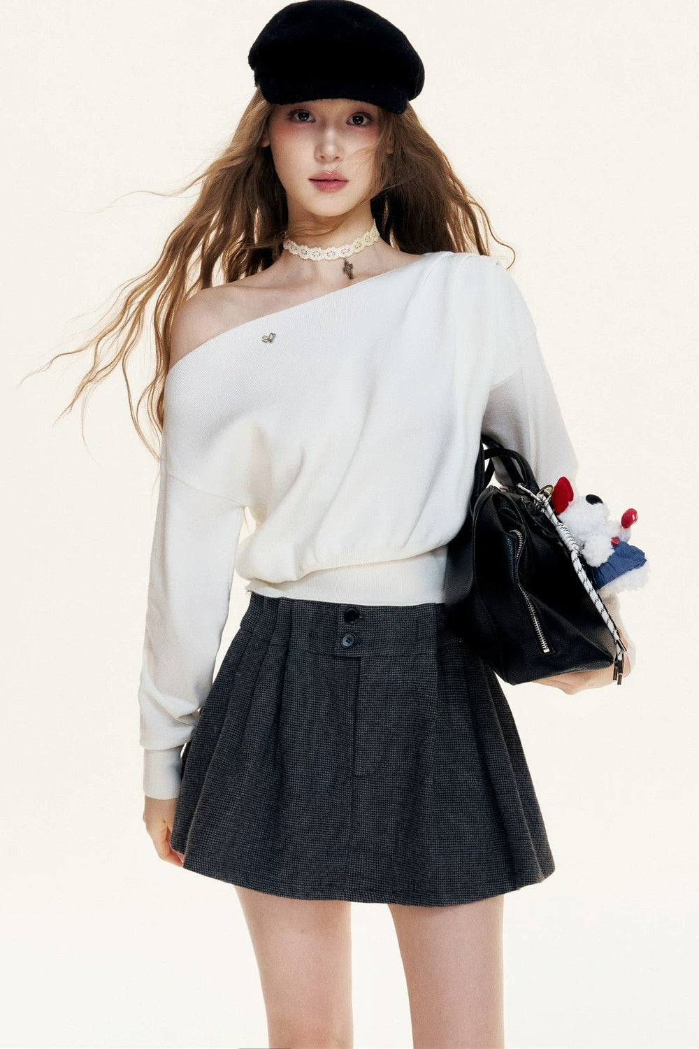 Pleated Woolen A-Line Skirt Set-Up