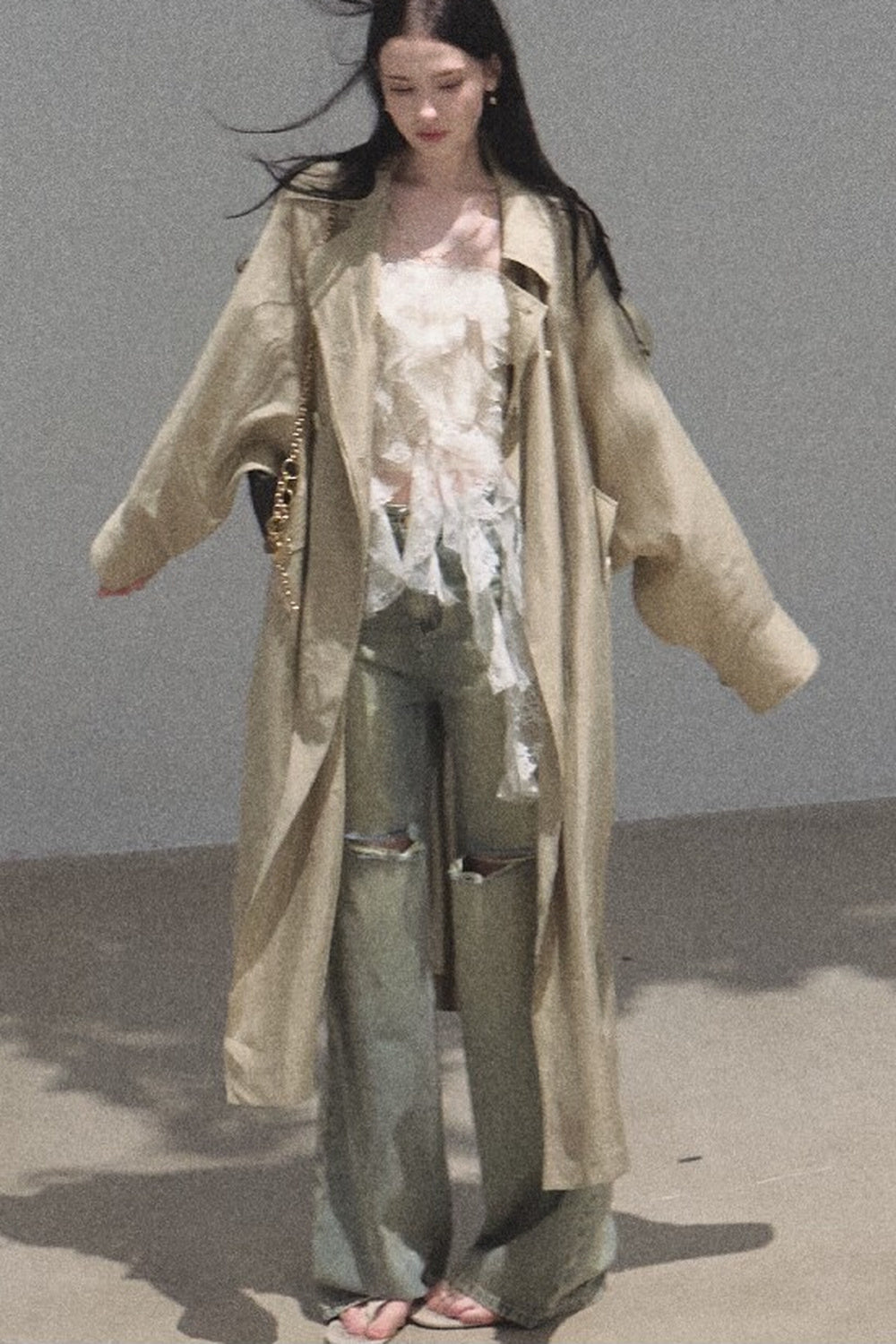 Vintage Distressed Ripped Denim Long Pants