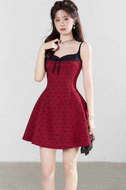 Red Polka Dot A-Line Spaghetti Strap Dress
