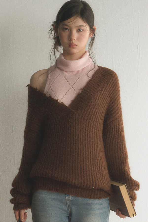 Off-Shoulder Knit Top With Vest and Pants Set-Up