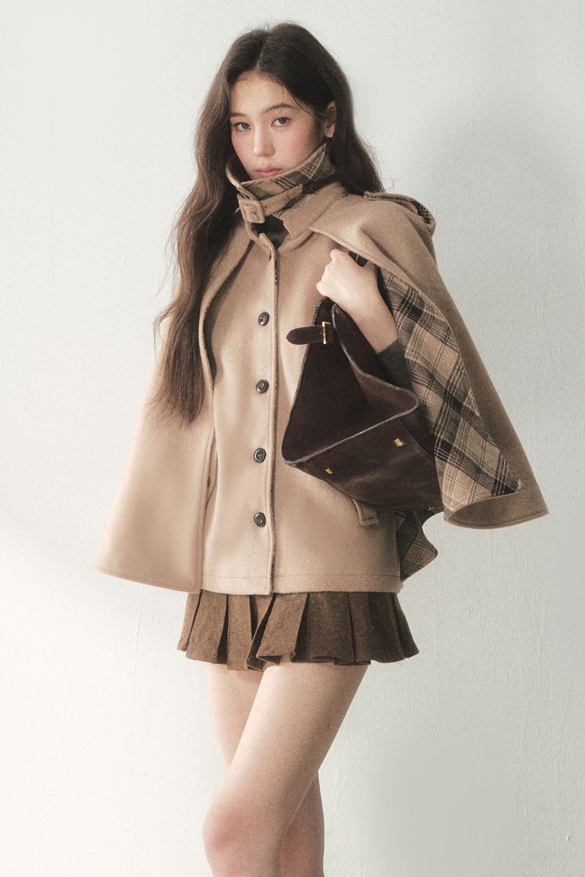 Retro Plaid Woolen Cape