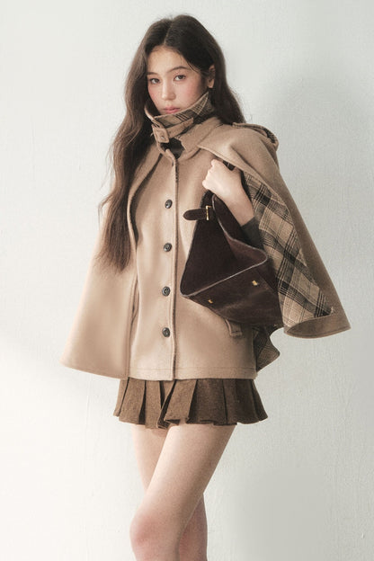Retro Plaid Woolen Cape