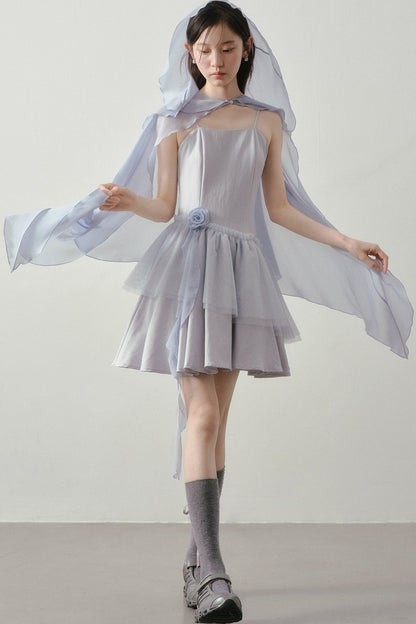 Muyu Camellia Cake Dress with Shawl Set