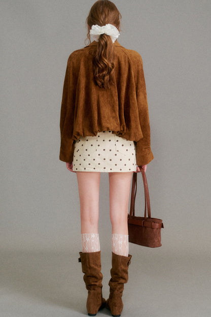 Retro Lapel Pleated Short Suede Jacket