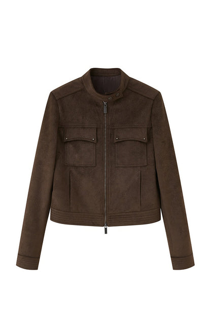 Stereo-Cut Suede Stand Collar Jacket