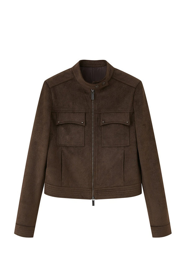 Stereo-Cut Suede Stand Collar Jacket