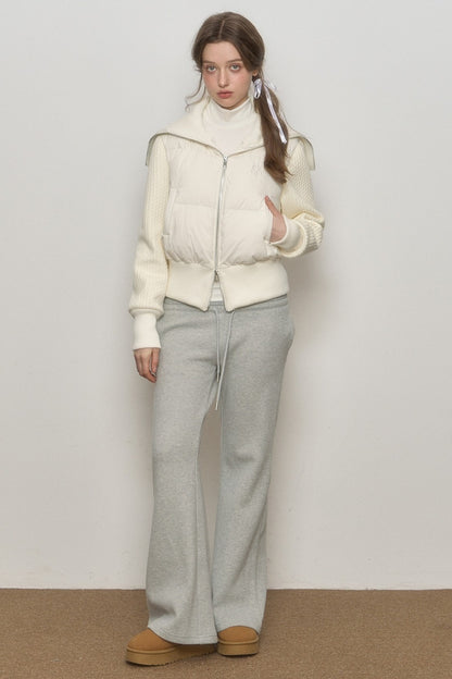 White Sailor Collar Sweater Sleeve Spliced Short Down Jacket
