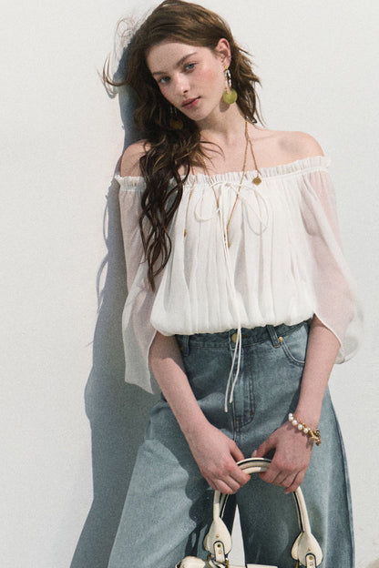 Airy Off-Shoulder Chiffon Blouse