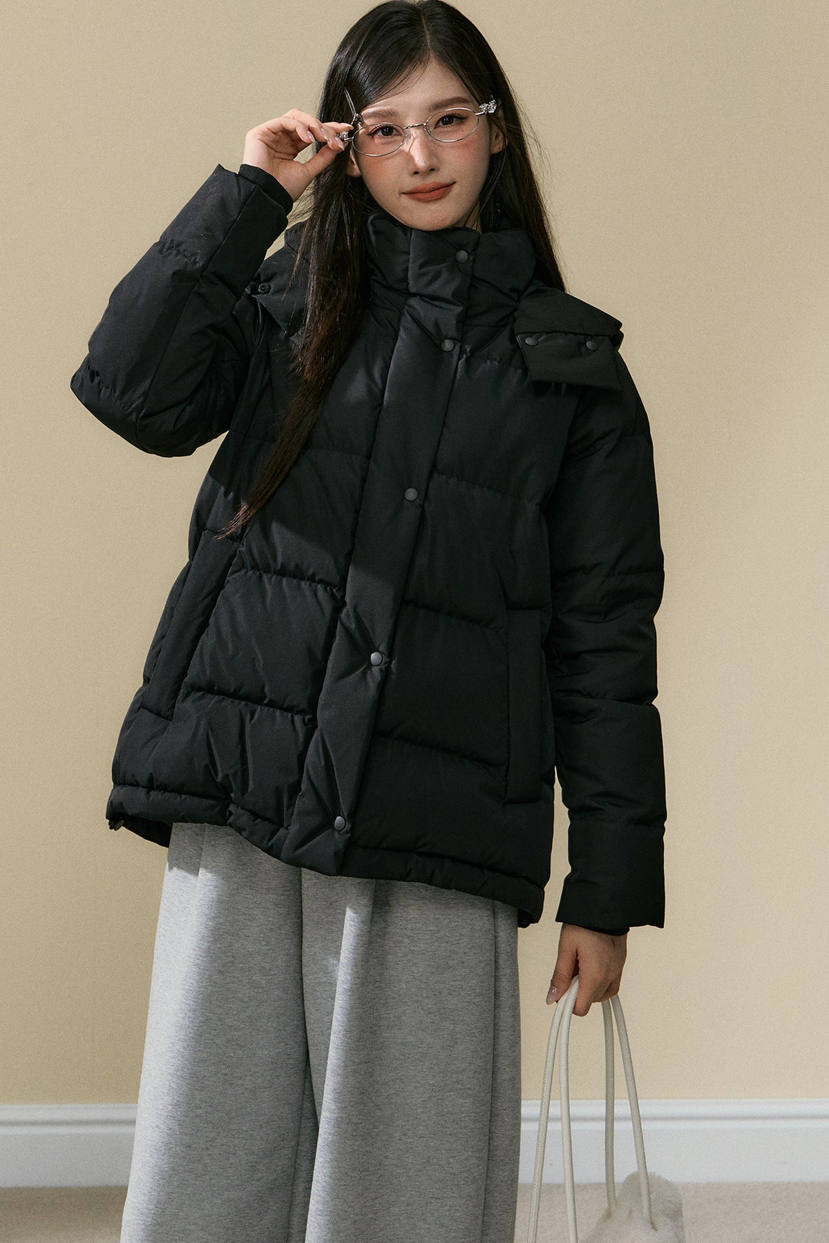 Loose Fit Hooded Duck Down Jacket