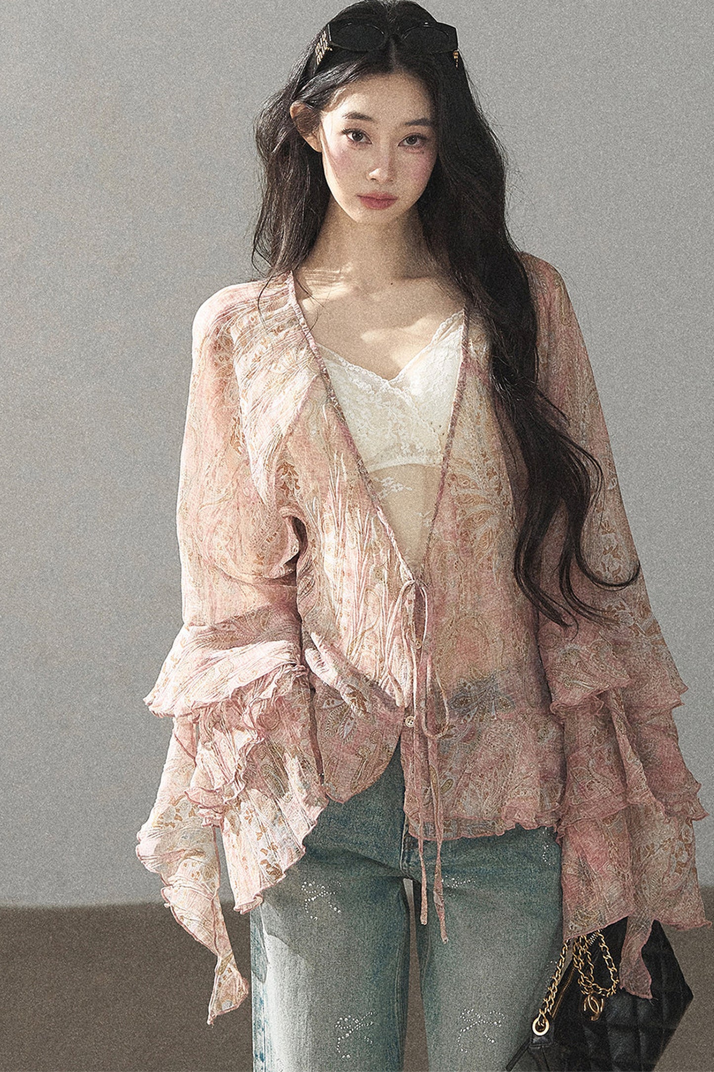 Chiffon Bell-Sleeve Blouse