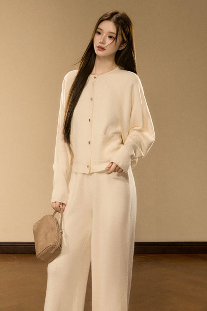 Wool and Cashmere Blend Cardigan and Pants Set-Up