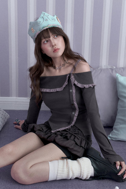 Gray Purple Off Shoulder Top