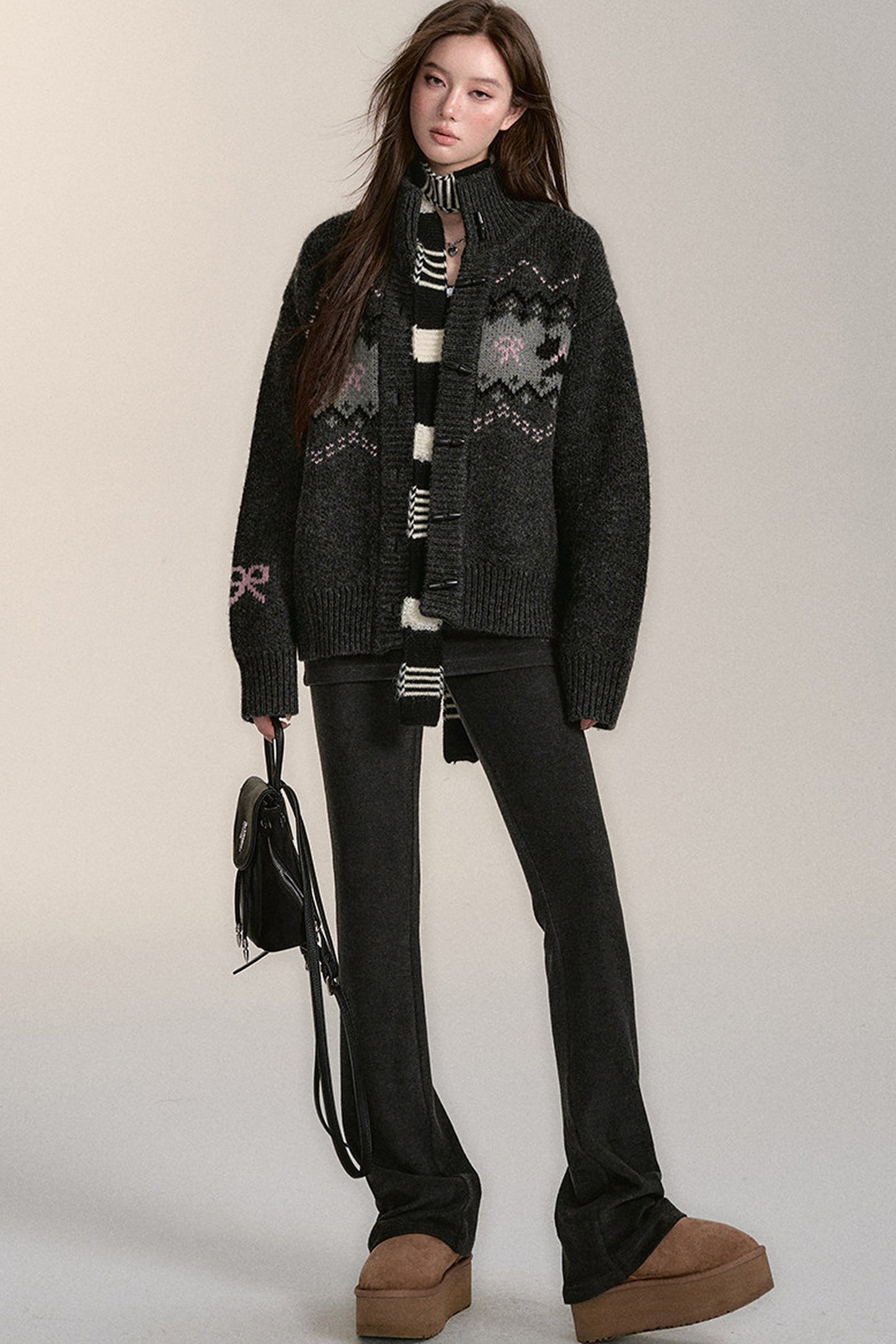Fair Isle Dog Pattern Wool Cardigan
