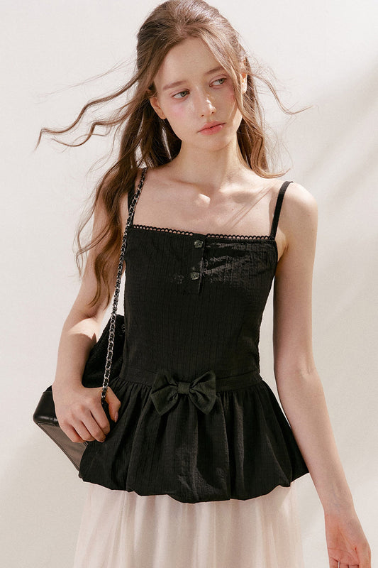 Tencel Linen Cotton Peplum Bow Camisole Top
