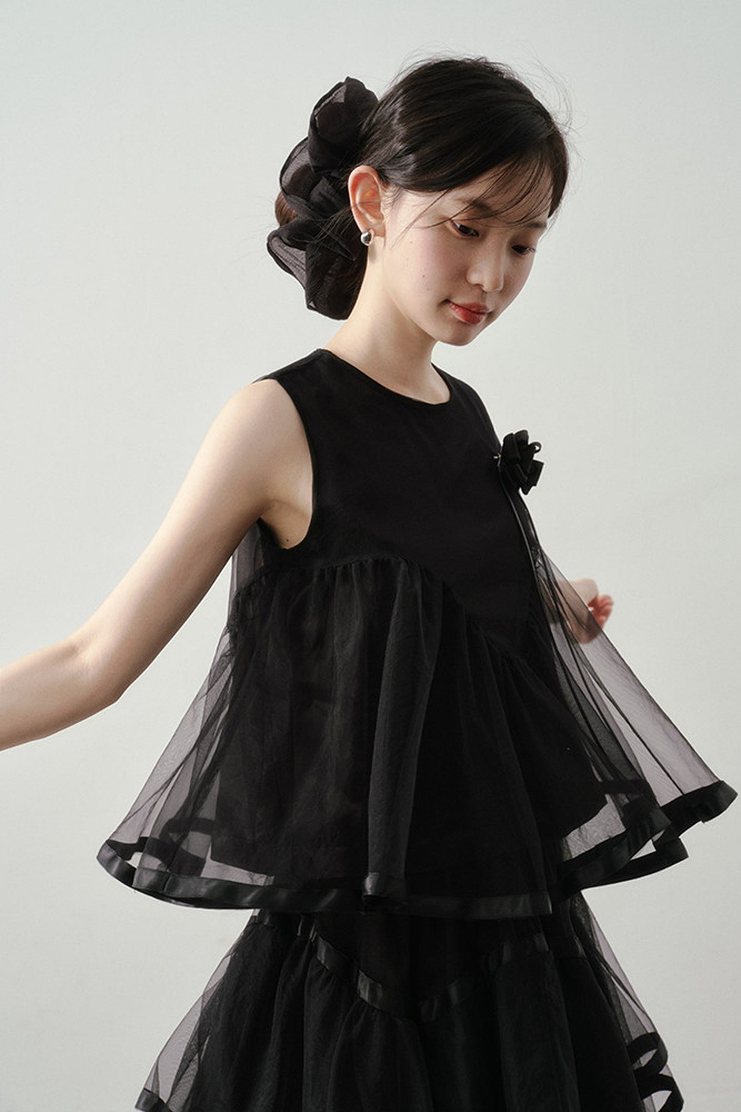 Black Mesh Layered-Look Two-Piece Set