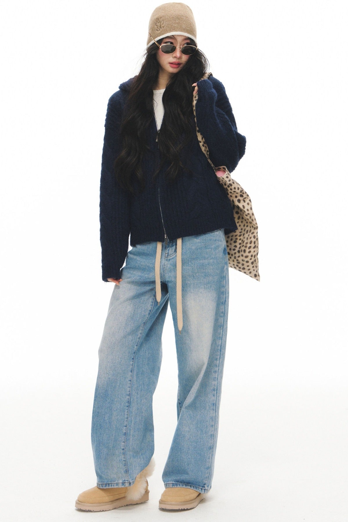 High-Waisted Straight Jeans and Jacket Set-Up
