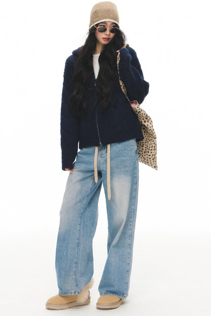 High-Waisted Straight Jeans and Jacket Set-Up