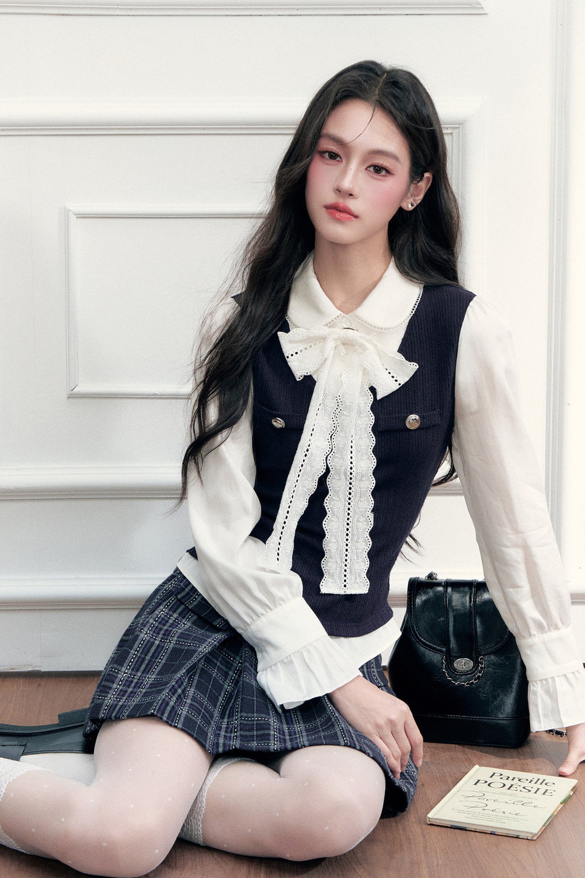Layered-Look Lace Blouse and Skirt Set-Up