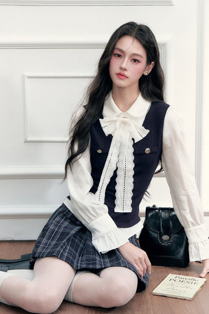 Layered-Look Lace Blouse and Skirt Set-Up