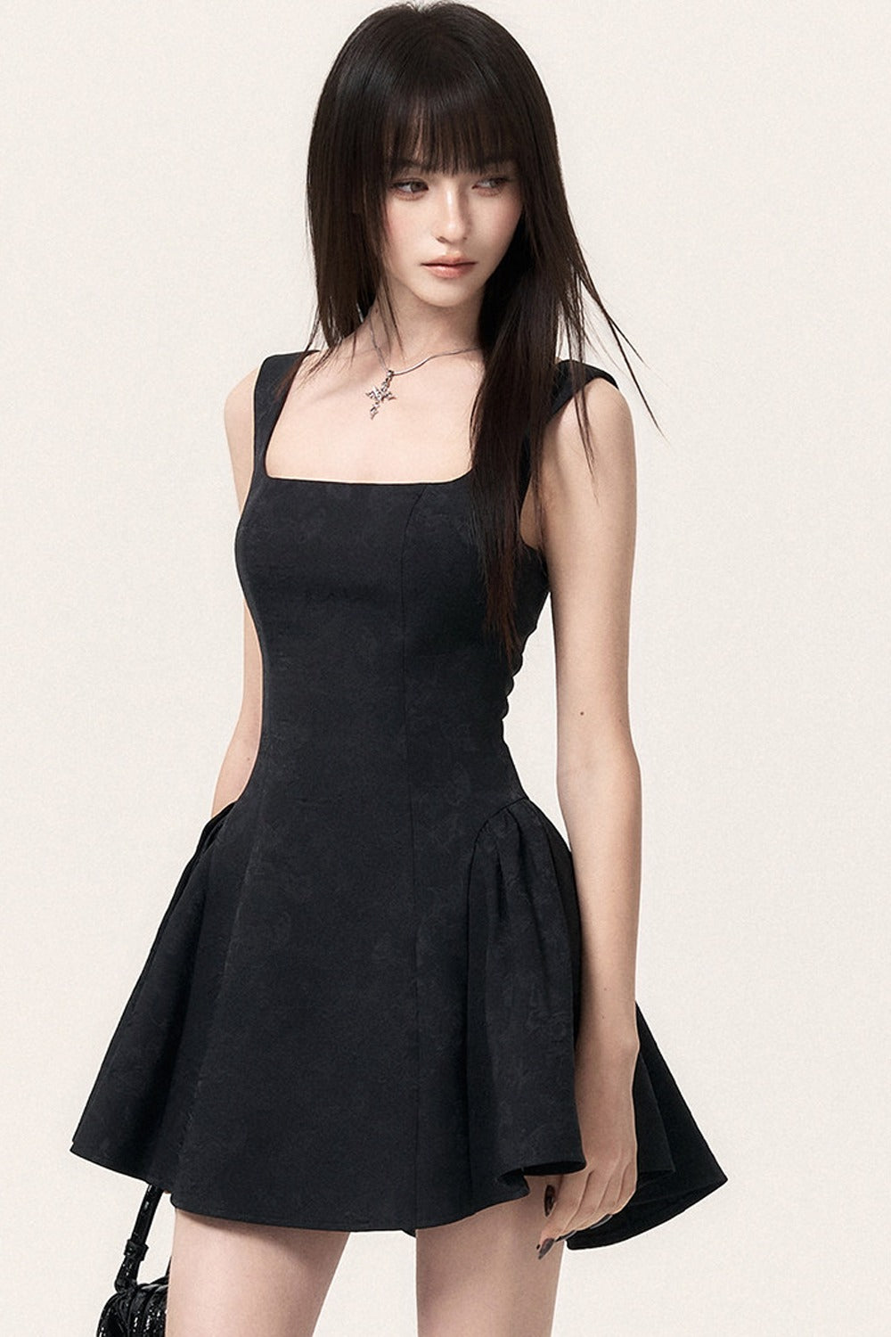 Square Neck Butterfly Jacquard Dress