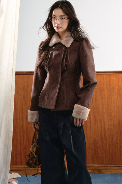 Plush Pleated Puff Shoulder Jacket