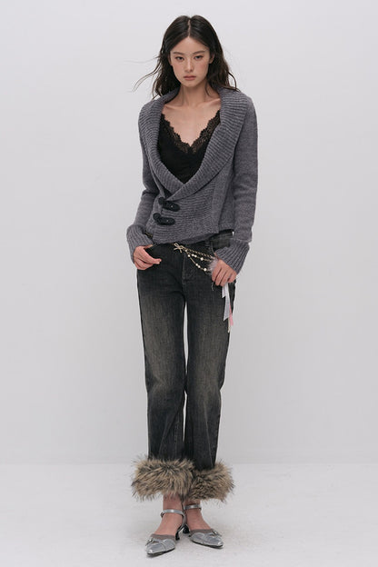 Detachable Frayed Hem Washed Flared Jeans