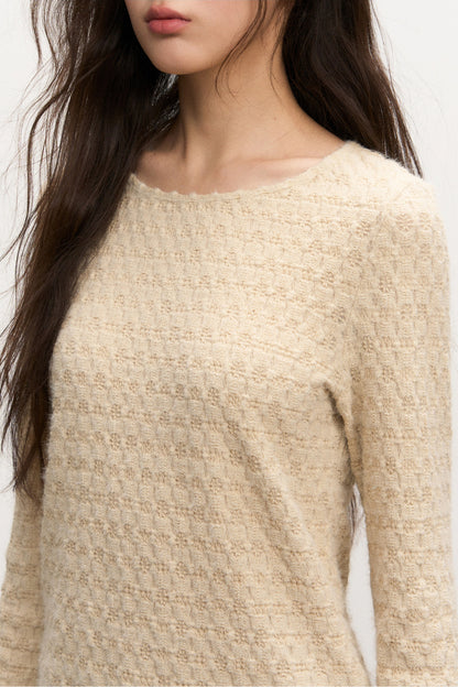 Textured Long Sleeve Knit Sweater With Pants and Skirt Set-Up