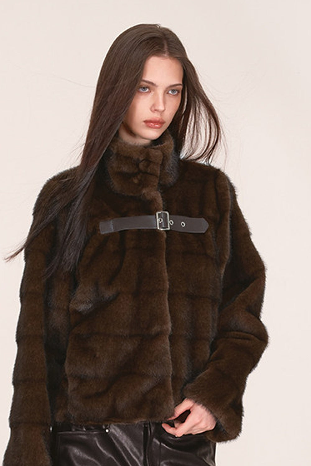 Stand Collar Faux Mink Fur Jacket