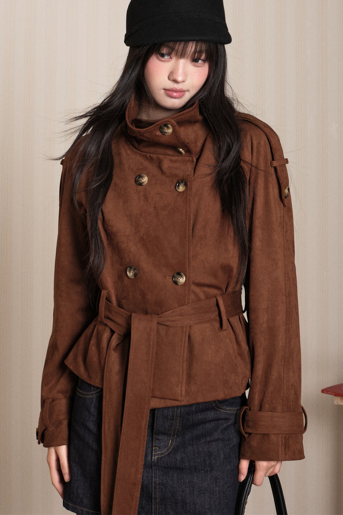 Double-Breasted Suede Trench Coat